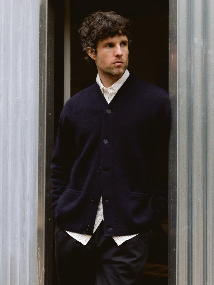 Glencorse Cardigan in Navy Wool Blend