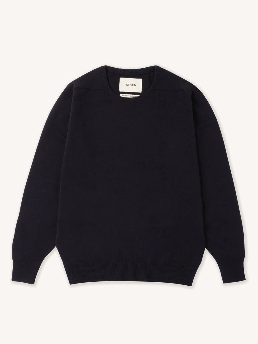 Fine Gauge Crew Neck in Navy Lambswool
